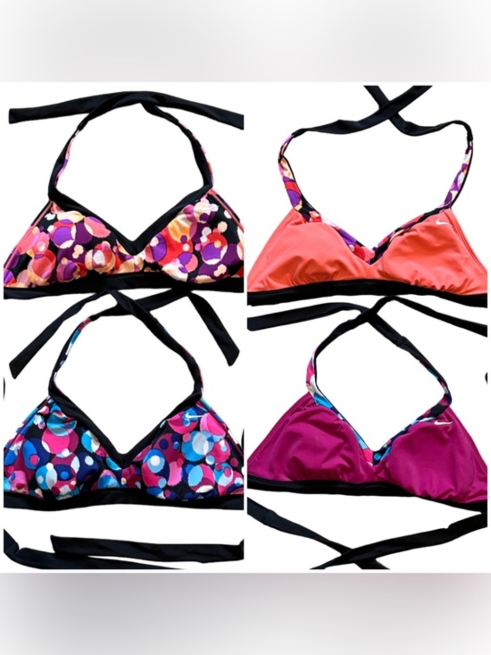 Nike Women's Reversible Multicolor  Halter Bikini Top Set with Black Trim
